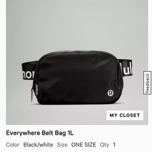 Lululemon Everywhere Belt Bag 1L Black Logo Strap brand new with tags